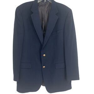 Brooks Brothers 346 Blazer Men Size 43L Navy Blue Worsted Wool Gold Buttons